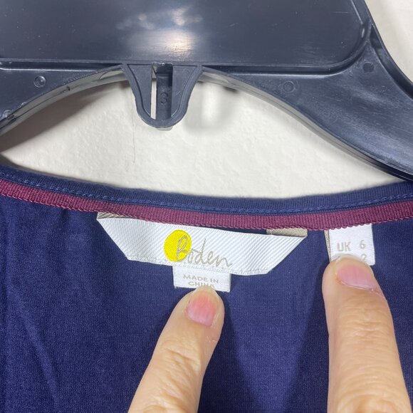 Boden Women's Long Sheer Sleeve Navy Gold Polka Dot Top Blouse 2 - Picture 2 of 5